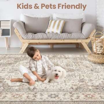 EIEIHOUSE Washable Area Rugs for Living Room - 9x12 Neutral Vintage Distressed Floral Farmhouse Boho Large Soft Floor Rug Indoor Non Slip Carpet for Bedroom Dining Room Office - Brown/Multi