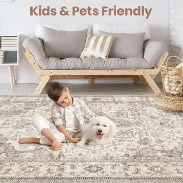 EIEIHOUSE Washable Area Rugs for Living Room - 9x12 Neutral Vintage Distressed Floral Farmhouse Boho Large Soft Floor Rug Indoor Non Slip Carpet for Bedroom Dining Room Office - Brown/Multi