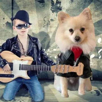 Cool Dog Leather Jacket Coat Clothes,Halloween Rock Star Costume for Small Medium Dogs (S, Black)