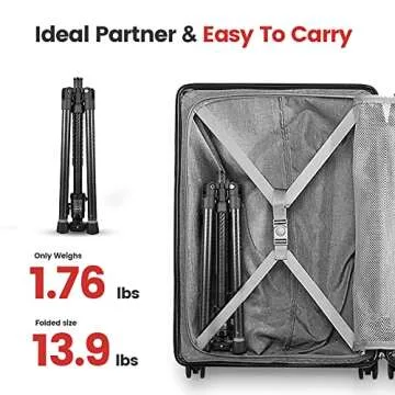 Fotopro Carbon Fiber Tripod 51 Inch 360 Degree Ball Head Quick Release Plate Lightweight Camera Tripod for Travel Tripod Folded Height Only 13.9",Max Loads up to 17.6lbs,Grey