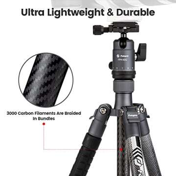 Fotopro Carbon Fiber Tripod 51 Inch 360 Degree Ball Head Quick Release Plate Lightweight Camera Tripod for Travel Tripod Folded Height Only 13.9",Max Loads up to 17.6lbs,Grey