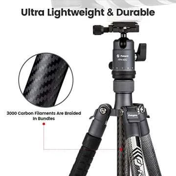 Fotopro Carbon Fiber Tripod 51 Inch 360 Degree Ball Head Quick Release Plate Lightweight Camera Tripod for Travel Tripod Folded Height Only 13.9",Max Loads up to 17.6lbs,Grey