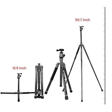Fotopro Carbon Fiber Tripod 51 Inch 360 Degree Ball Head Quick Release Plate Lightweight Camera Tripod for Travel Tripod Folded Height Only 13.9",Max Loads up to 17.6lbs,Grey