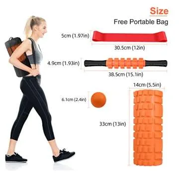 5 in1 Foam Roller Set, Trigger Point Foam Roller, Yoga Stick, Massage Ball, Fitness Stretching Strap...