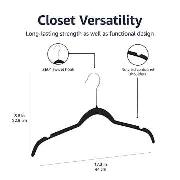 Amazon Basics Slim, Velvet, Non-Slip Shirt Clothes Hangers, Pack of 30, Black