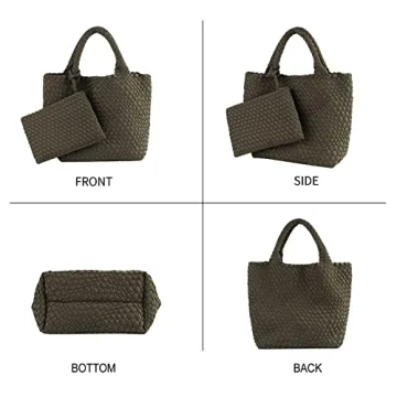 LMKIDS Designer Woven Tote Bag + Purse Women Neoprene Tote Handbag Fashion Large Shoulder Top-Handle Travel Bag Underarm Shopper Bag (D-Green)