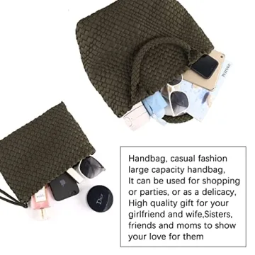 LMKIDS Designer Woven Tote Bag + Purse Women Neoprene Tote Handbag Fashion Large Shoulder Top-Handle Travel Bag Underarm Shopper Bag (D-Green)