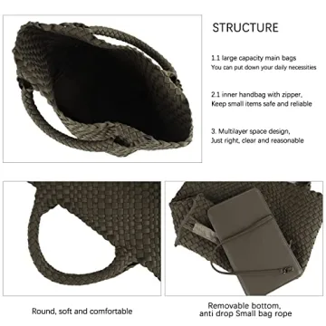 LMKIDS Designer Woven Tote Bag + Purse Women Neoprene Tote Handbag Fashion Large Shoulder Top-Handle Travel Bag Underarm Shopper Bag (D-Green)