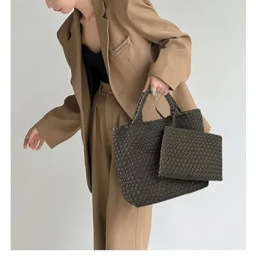 LMKIDS Designer Woven Tote Bag + Purse Women Neoprene Tote Handbag Fashion Large Shoulder Top-Handle Travel Bag Underarm Shopper Bag (D-Green)