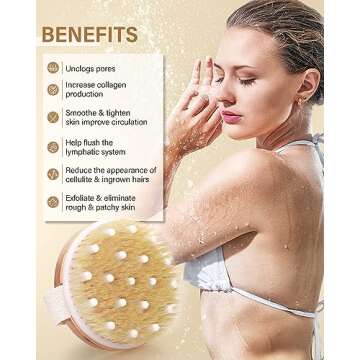 Dry Brushing Body Brush, POPCHOSE Exfoliating Body Brush for Beautiful Skin, Body Scrubber for Cellulite and Lymphatic Drainage, Blood Circulation Improvement with Natural Bristles Massage Nodules