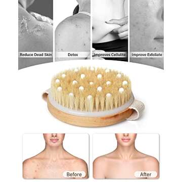 Dry Brushing Body Brush, POPCHOSE Exfoliating Body Brush for Beautiful Skin, Body Scrubber for Cellulite and Lymphatic Drainage, Blood Circulation Improvement with Natural Bristles Massage Nodules