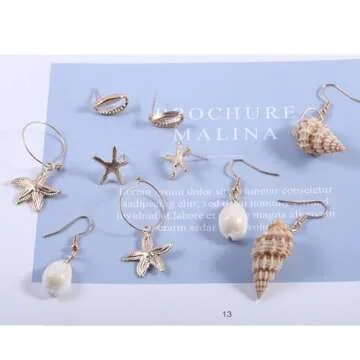 Shell Conch Dangle Earrings for Women, 5Pairs Bohemian Seashell Drop Earrings Summer Jewelry