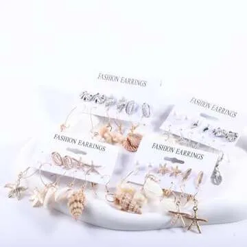 Shell Conch Dangle Earrings for Women, 5Pairs Bohemian Seashell Drop Earrings Summer Jewelry