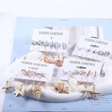 Shell Conch Dangle Earrings for Women, 5Pairs Bohemian Seashell Drop Earrings Summer Jewelry