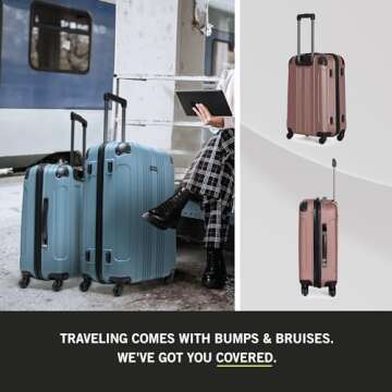 Kenneth Cole REACTION Out of Bounds Lightweight Hardshell 4-Wheel Spinner Luggage, Rose Gold, 3-Piece Set (20", 24", & 28")