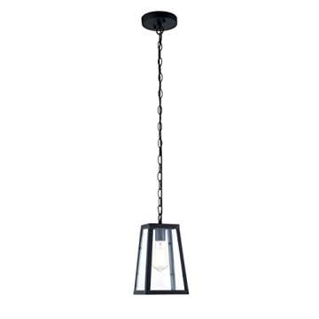 Light Society Serendipity Mini Pendant Light, Matte Black Shade with Clear Glass Panels, Vintage Mod...