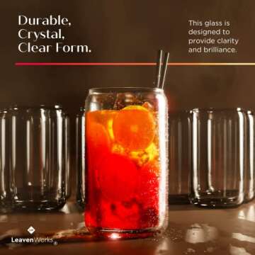 Leavenworks Glass Cups Set of 6, Beer Can Glass, Pint Drinking Glasses, Glasses Drinking Set, Unique Aesthetic Cups, Dishwasher-Safe Glassware (16 Oz Glass Tumblers)