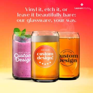 Leavenworks Glass Cups Set of 6, Beer Can Glass, Pint Drinking Glasses, Glasses Drinking Set, Unique Aesthetic Cups, Dishwasher-Safe Glassware (16 Oz Glass Tumblers)