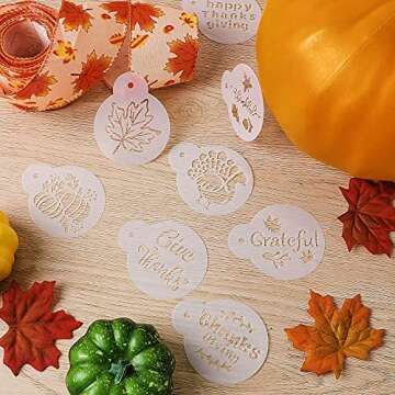 Chengu 20 Pieces Thanksgiving Cookie Stencil Fall Cake Templates Autumn Coffee Stencils Reusable Cake Baking Painting Mold Tools for Thanksgiving Party Dessert Coffee Cookies Cake Decoration