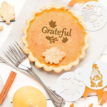 Chengu 20 Pieces Thanksgiving Cookie Stencil Fall Cake Templates Autumn Coffee Stencils Reusable Cake Baking Painting Mold Tools for Thanksgiving Party Dessert Coffee Cookies Cake Decoration