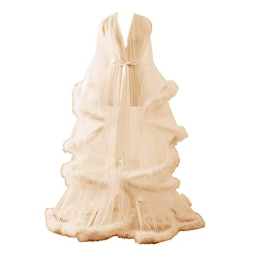 Sexy Champagne Feather Robe Long Fur Tulle Maternity Photoshoot Bridal Robe Lingerie Wedding Scarf 3...