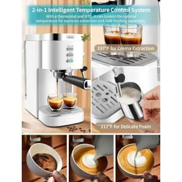 Gevi Espresso Machines 20 Bar Fast Heating Commercial Automatic Cappuccino Coffee Maker with Foaming Milk Frother Wand for Espresso, Latte Macchiato, 1.3L Removable Water Tank