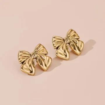 Stylish Vintage Gold Bow Earrings for Women | FAMARINE