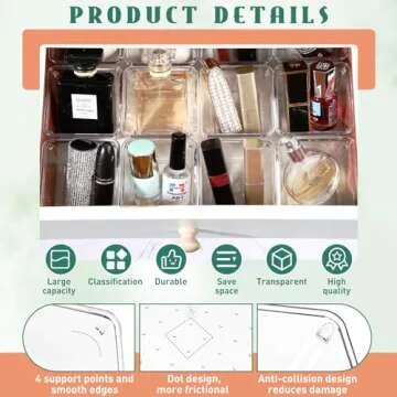 Tioncy 16 Pcs Clear Drawer Organizers 3" x 3" x 2" Stackable Small Makeup Vanity Storage Bins Small Desk Drawer Organization Clear Container Dividers for Makeup Vanity Office Bathroom Kitchen Utensil