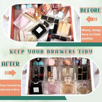 Tioncy 16 Pcs Clear Drawer Organizers 3" x 3" x 2" Stackable Small Makeup Vanity Storage Bins Small Desk Drawer Organization Clear Container Dividers for Makeup Vanity Office Bathroom Kitchen Utensil