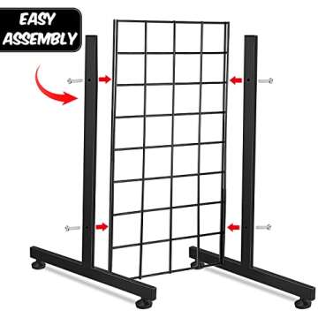 4 Pairs Wire Grid Display Legs Gridwall T Base Rectangular Tube Leg Wire Wall Grid Support Grid Panel Base Gridwall Accessories for 2 Feet Wire Grid Wall Display or Slatted Panels (Black)