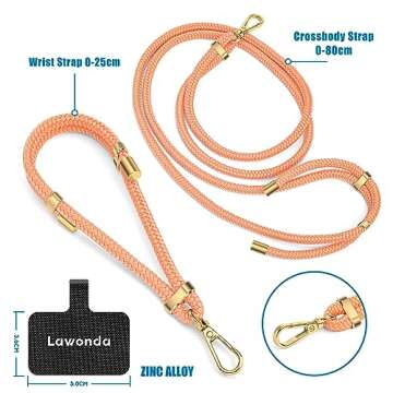 Lawonda 2 Pads Phone Lanyard Adjustable Crossbody Cell Phone Neck Strap Universal Mobile Phone Wrist Lanyard + 2pcs Phone Patch Tether Tab for Travel Essentials