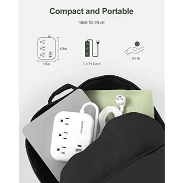 European Travel Plug Adapter with USB C, ROOTOMA Outlet Adapter US to Europe 3 Outlets 3 USB Ports, International Power Strip for EU Spain France Germany Iceland Greece, 3ft, White