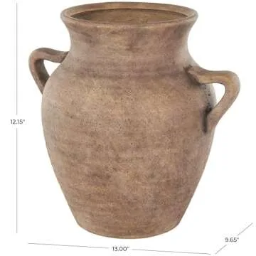 Deco 79 Ceramic Decorative Vase Antique Style Textured Centerpiece Vases with Handles, Flower Vases for Home Decoration 13" x 10" x 12", Copper