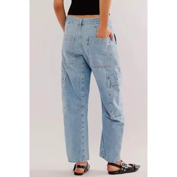 PLNOTME Women's High Waisted Barrel Jeans with 6 Pockets