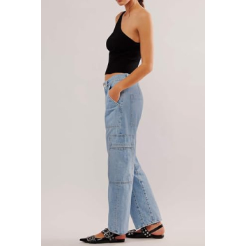 PLNOTME Women's High Waisted Barrel Jeans with 6 Pockets