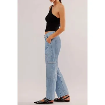 PLNOTME Women's High Waisted Barrel Jeans with 6 Pockets