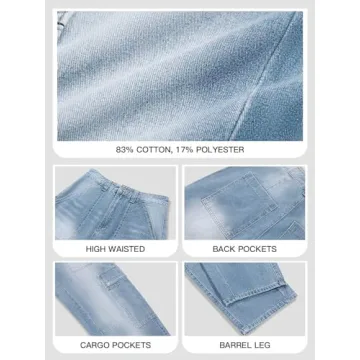 PLNOTME Women's High Waisted Barrel Jeans with 6 Pockets