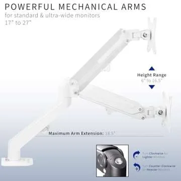 VIVO Aluminum Articulating Dual Monitor Arm for 17 to 27 inch Screens, Desk Mount Tension Spring Monitor Stand for 2 Screens, White, STAND-V102OW