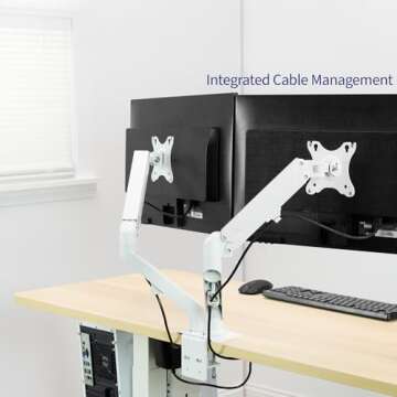 VIVO Aluminum Articulating Dual Monitor Arm for 17 to 27 inch Screens, Desk Mount Tension Spring Monitor Stand for 2 Screens, White, STAND-V102OW