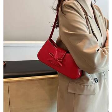 Red Purse for Women, Y2K Trendy Shoulder Bag Cherry Purses, Leather Hobo Bags Cute Bow Coquette Bag