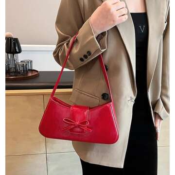 Red Purse for Women, Y2K Trendy Shoulder Bag Cherry Purses, Leather Hobo Bags Cute Bow Coquette Bag