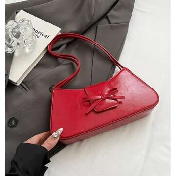 Red Purse for Women, Y2K Trendy Shoulder Bag Cherry Purses, Leather Hobo Bags Cute Bow Coquette Bag