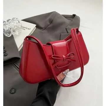 Red Purse for Women, Y2K Trendy Shoulder Bag Cherry Purses, Leather Hobo Bags Cute Bow Coquette Bag