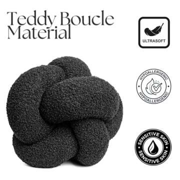 SAMIAH LUXE Black Knot Pillow Ball 12" for Home Decor Living Room, Teddy Boucle Knotted Black Decorative Pillow for Couch, Knot Throw Pillows for Living Room Decor, Sensory Knotted Circle Pillows