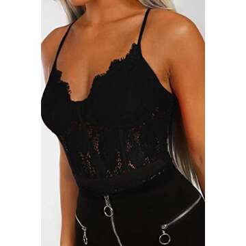 Shawhuwa Womens Sexy Floral Lace Sleeveless Bodysuit Clubwear