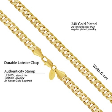 24k Gold Plated Cuban Link Chain Necklace for Men and Women