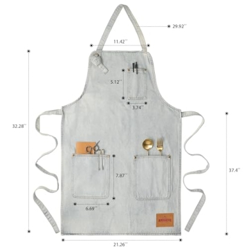 VANTOO Distressed Jean Apron for Men and Women, White