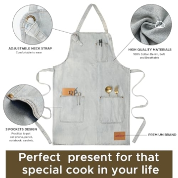 VANTOO Distressed Jean Apron for Men and Women, White