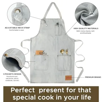 VANTOO Distressed Jean Apron for Men and Women, White