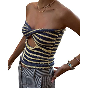 Stylish SAFRISIOR Striped Twist Front Crop Top